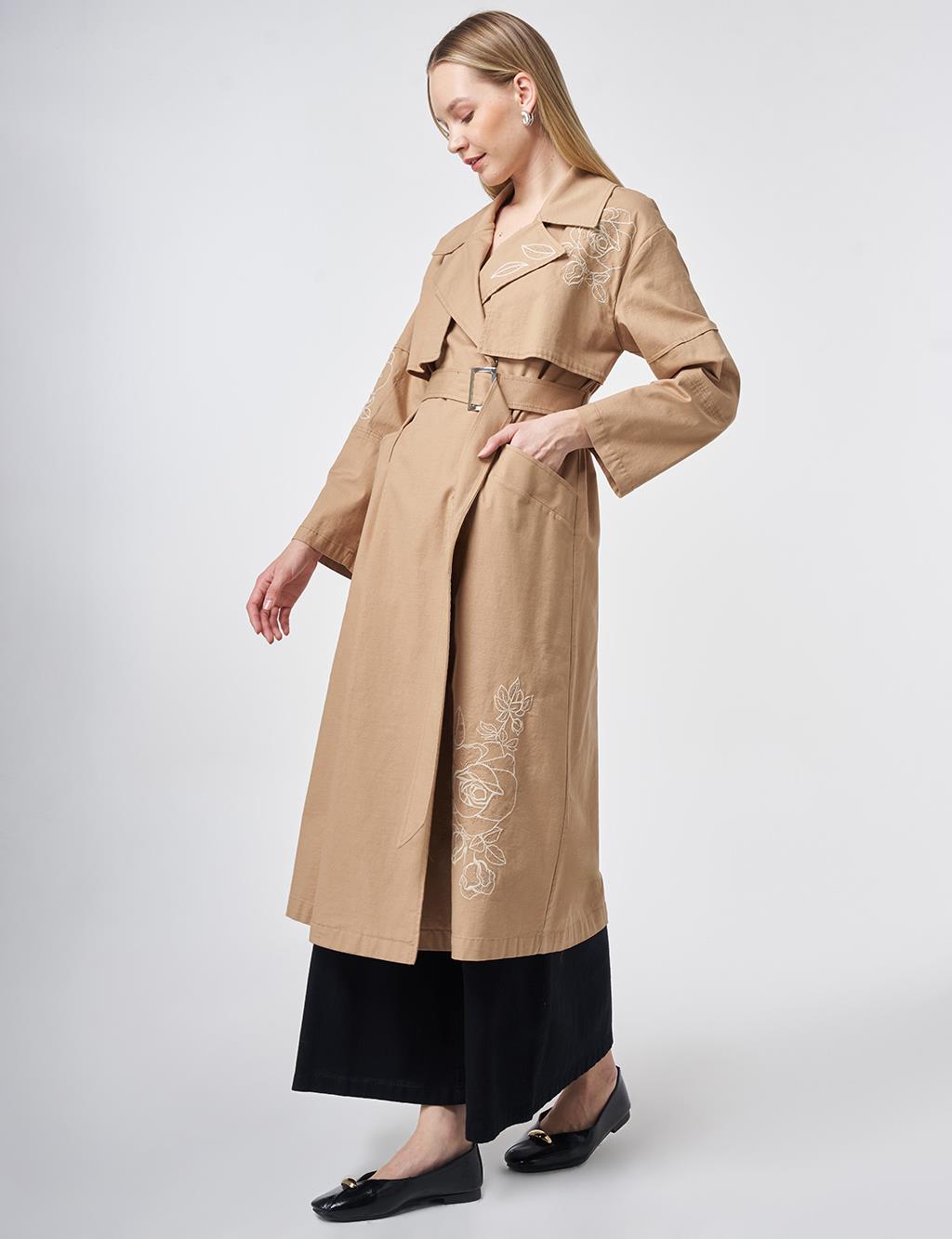 Embroidered Trench Coat – Beige