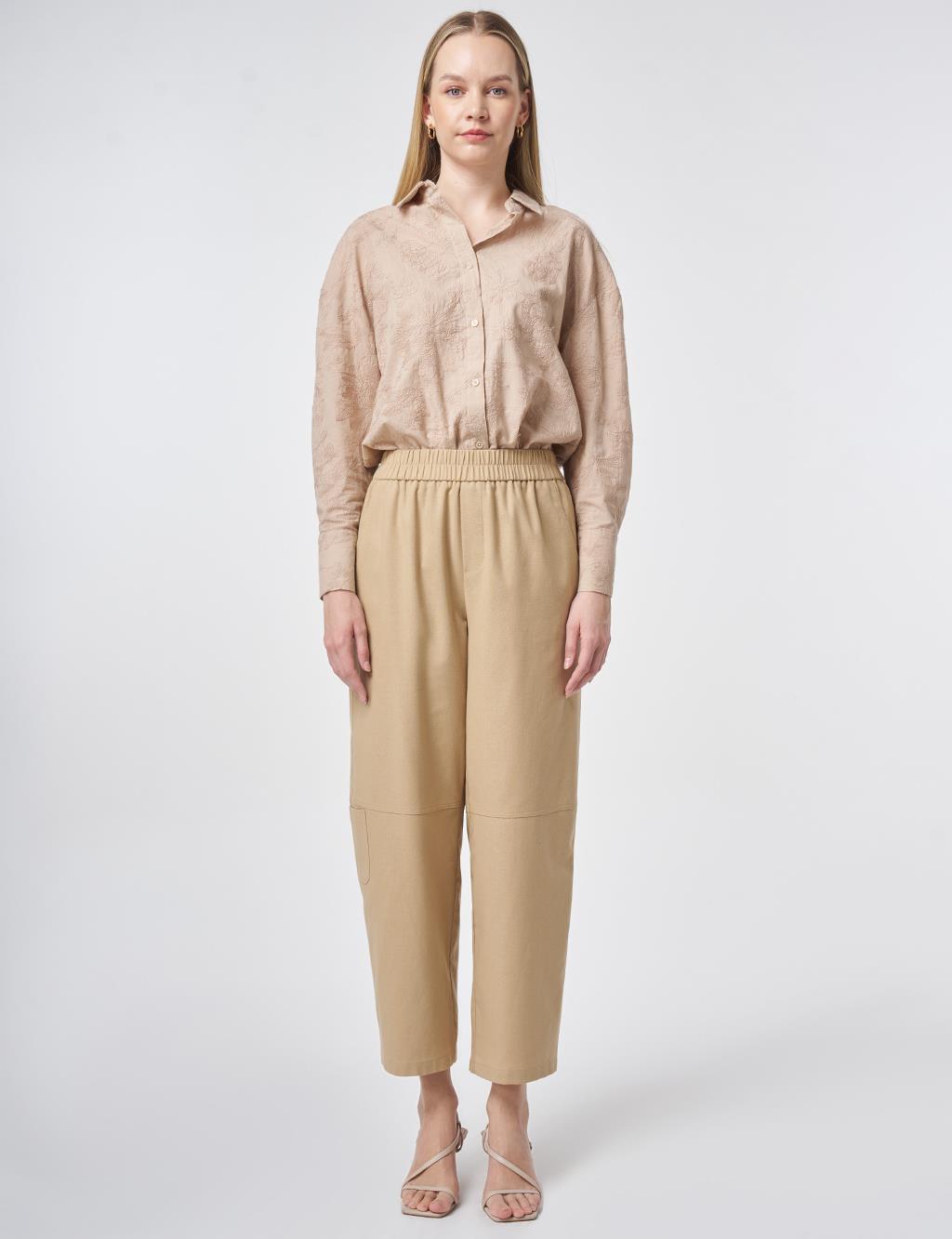 Sport Stitched Viscose Trousers Beige