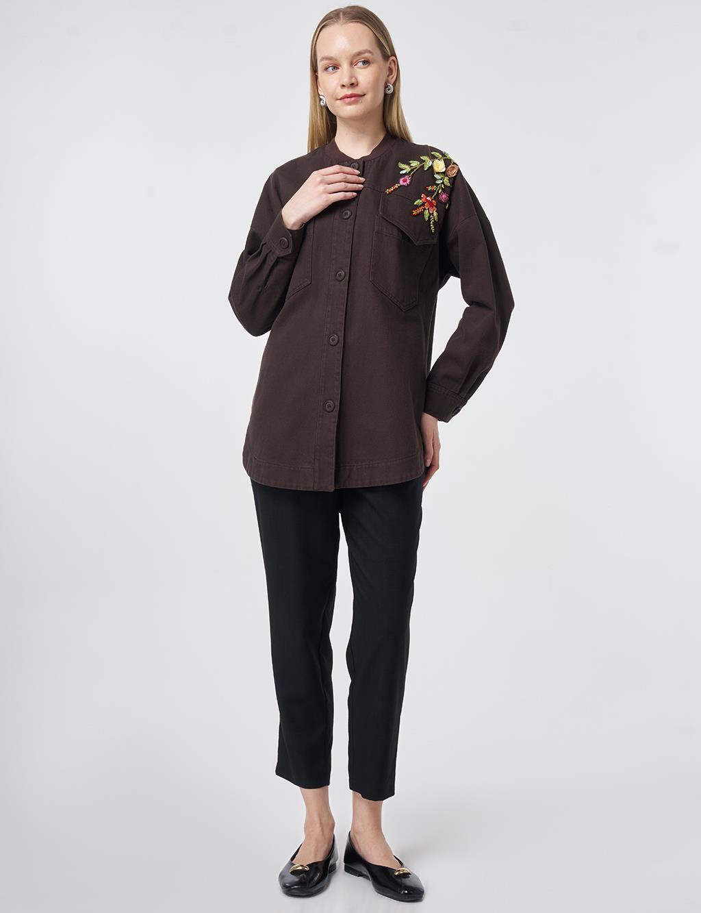 Appliqué-Detail Canvas Jacket – Dark Brown