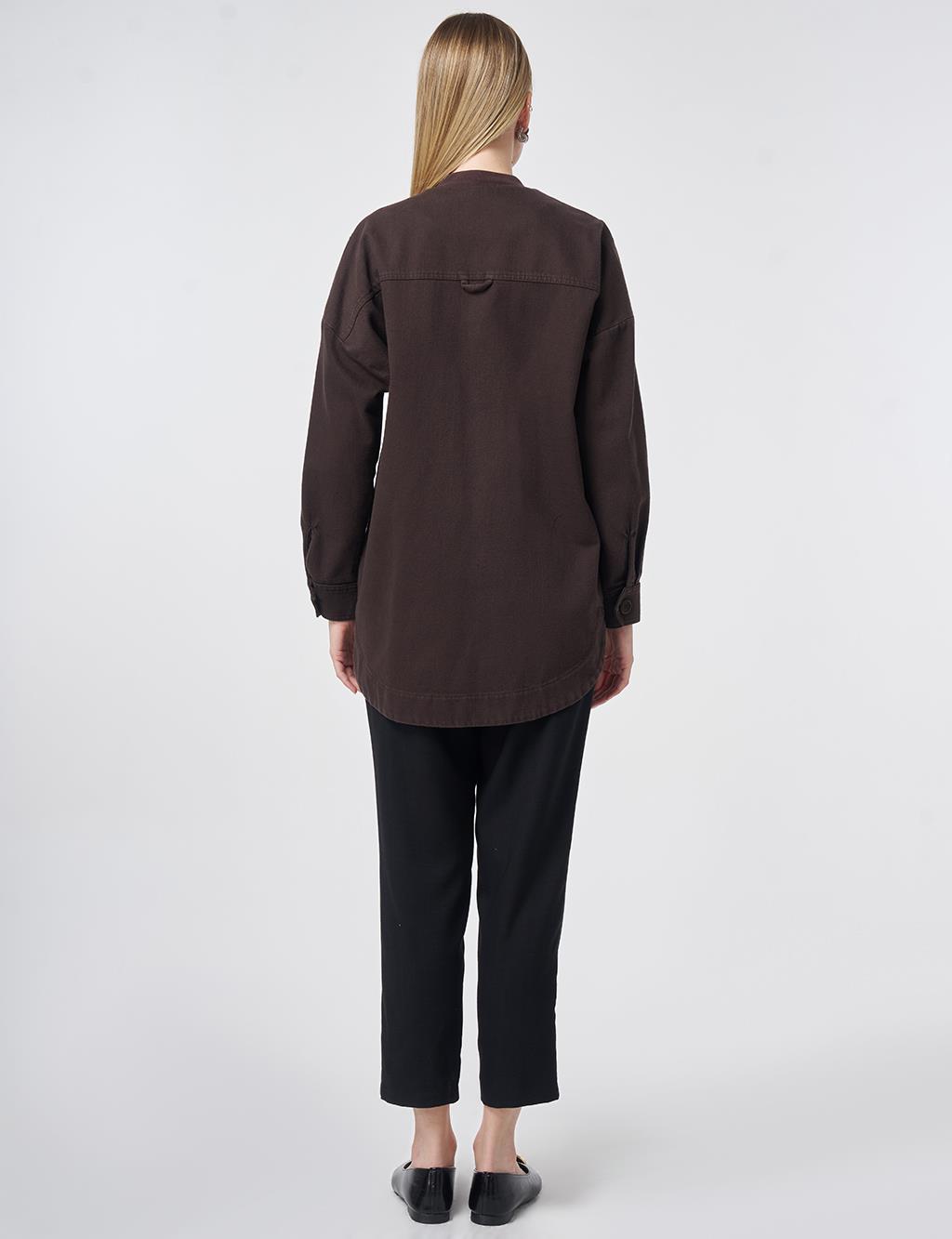 Appliqué-Detail Canvas Jacket – Dark Brown