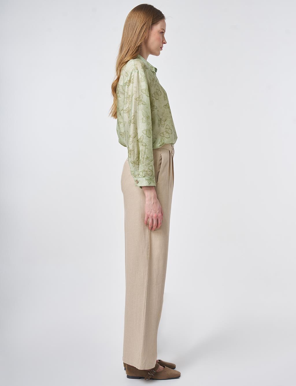 Pleated Cotton-Linen Trousers Stone