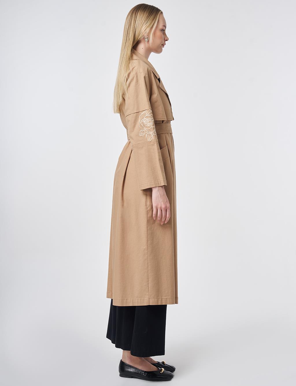 Embroidered Trench Coat – Beige