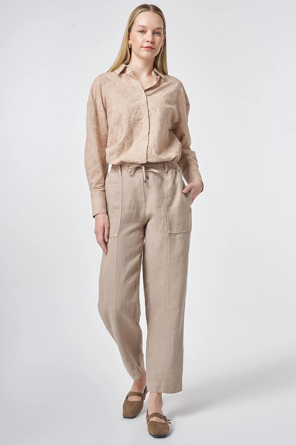 100% Linen Panel-Seamed Trousers Mink