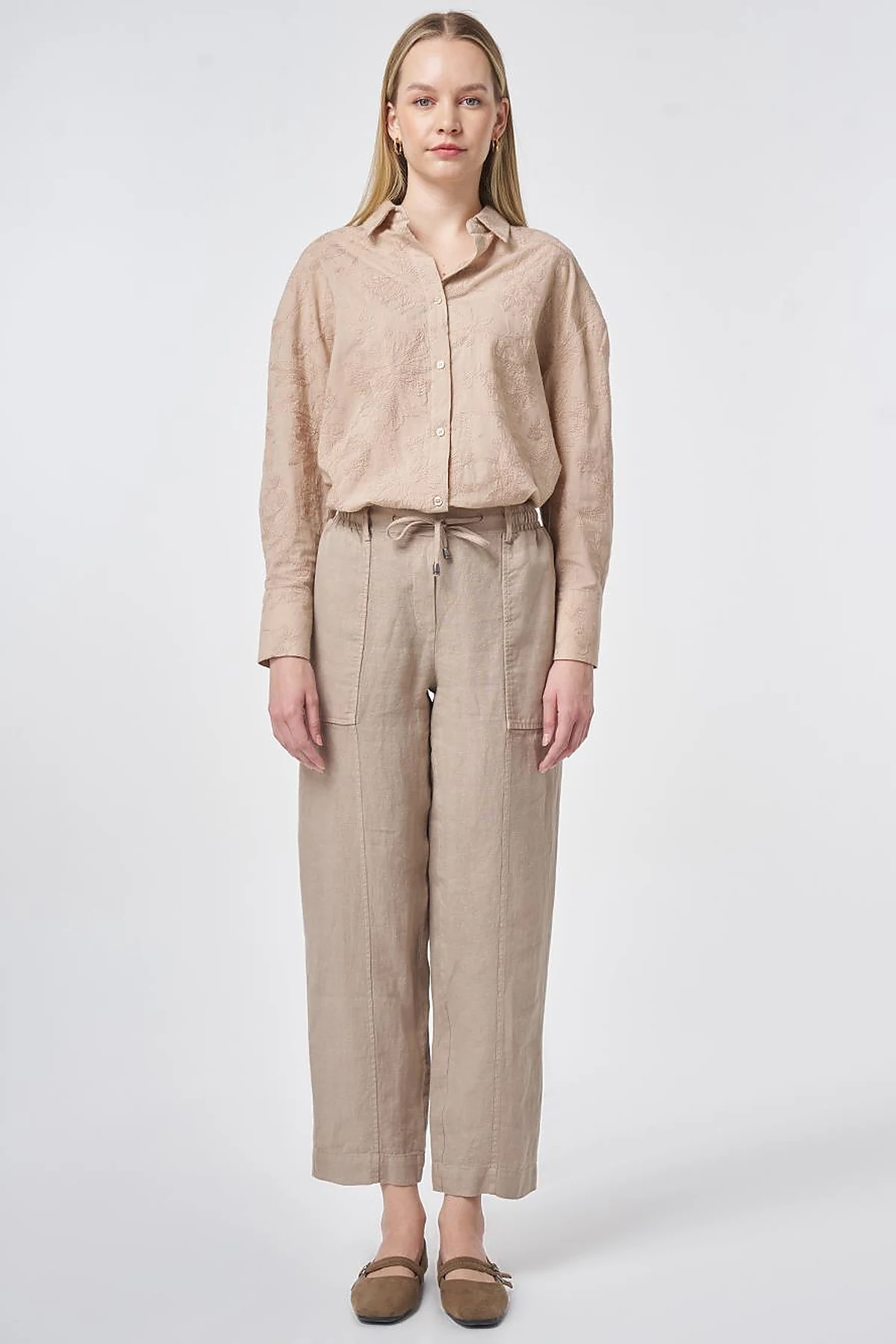 100% Linen Panel-Seamed Trousers Mink