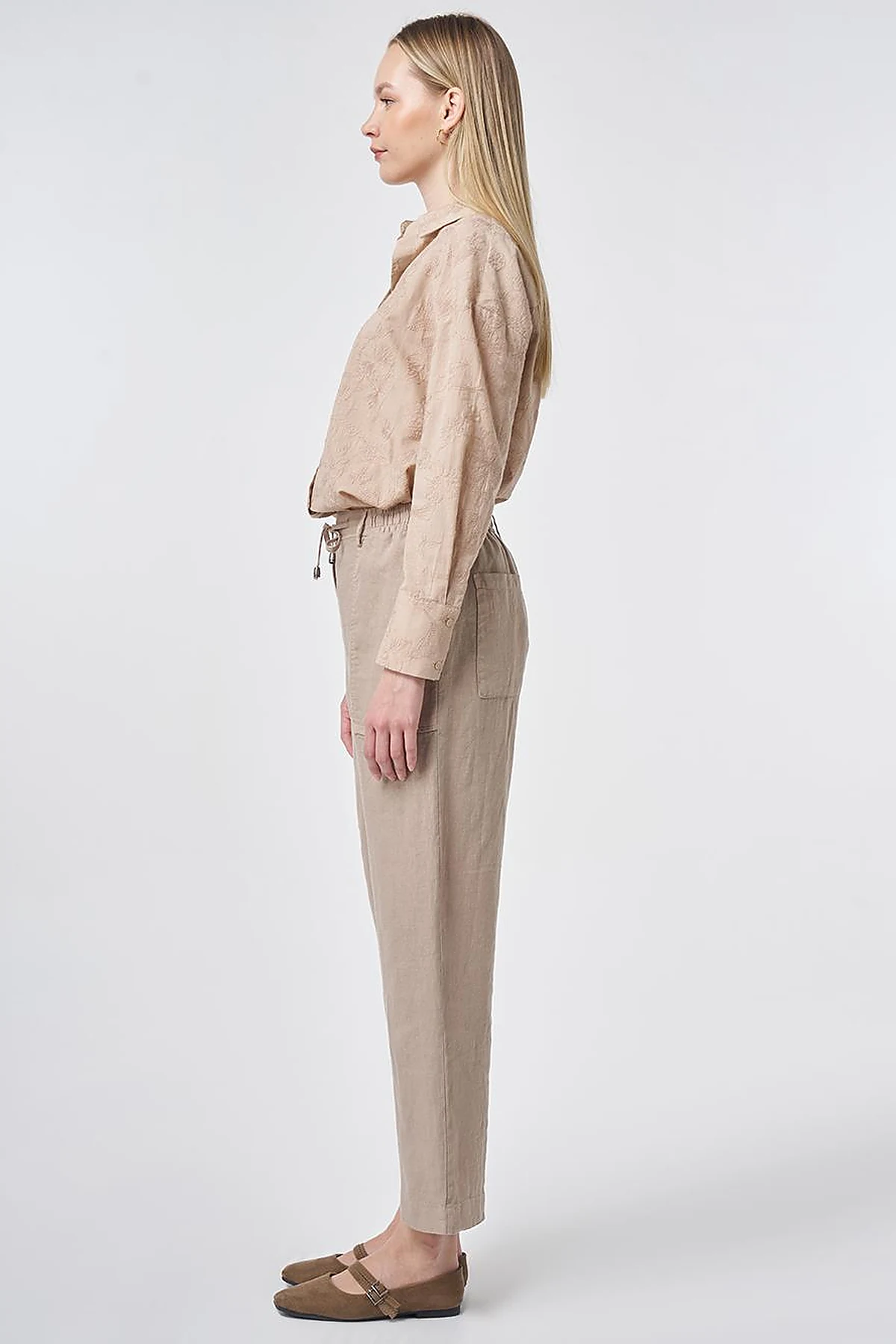 100% Linen Panel-Seamed Trousers Mink