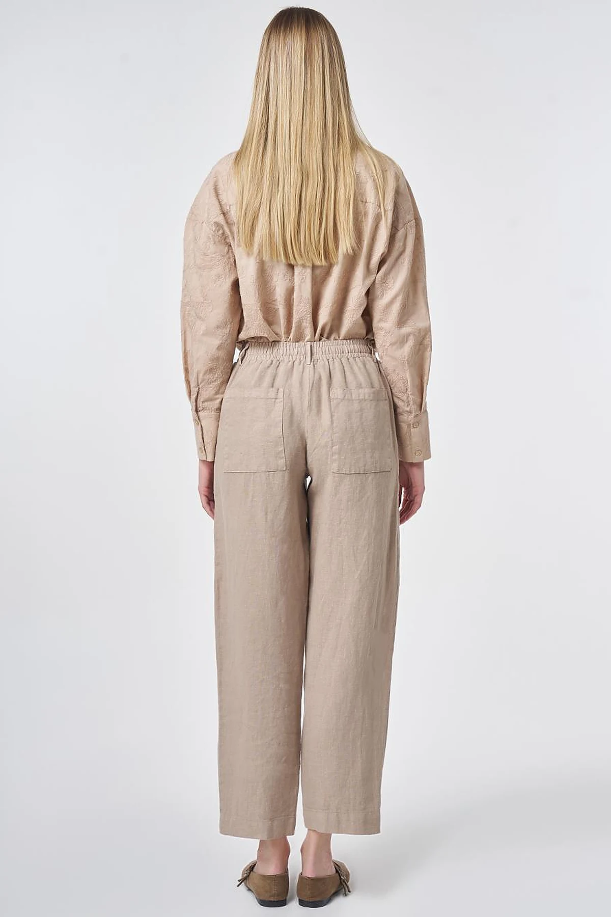 100% Linen Panel-Seamed Trousers Mink