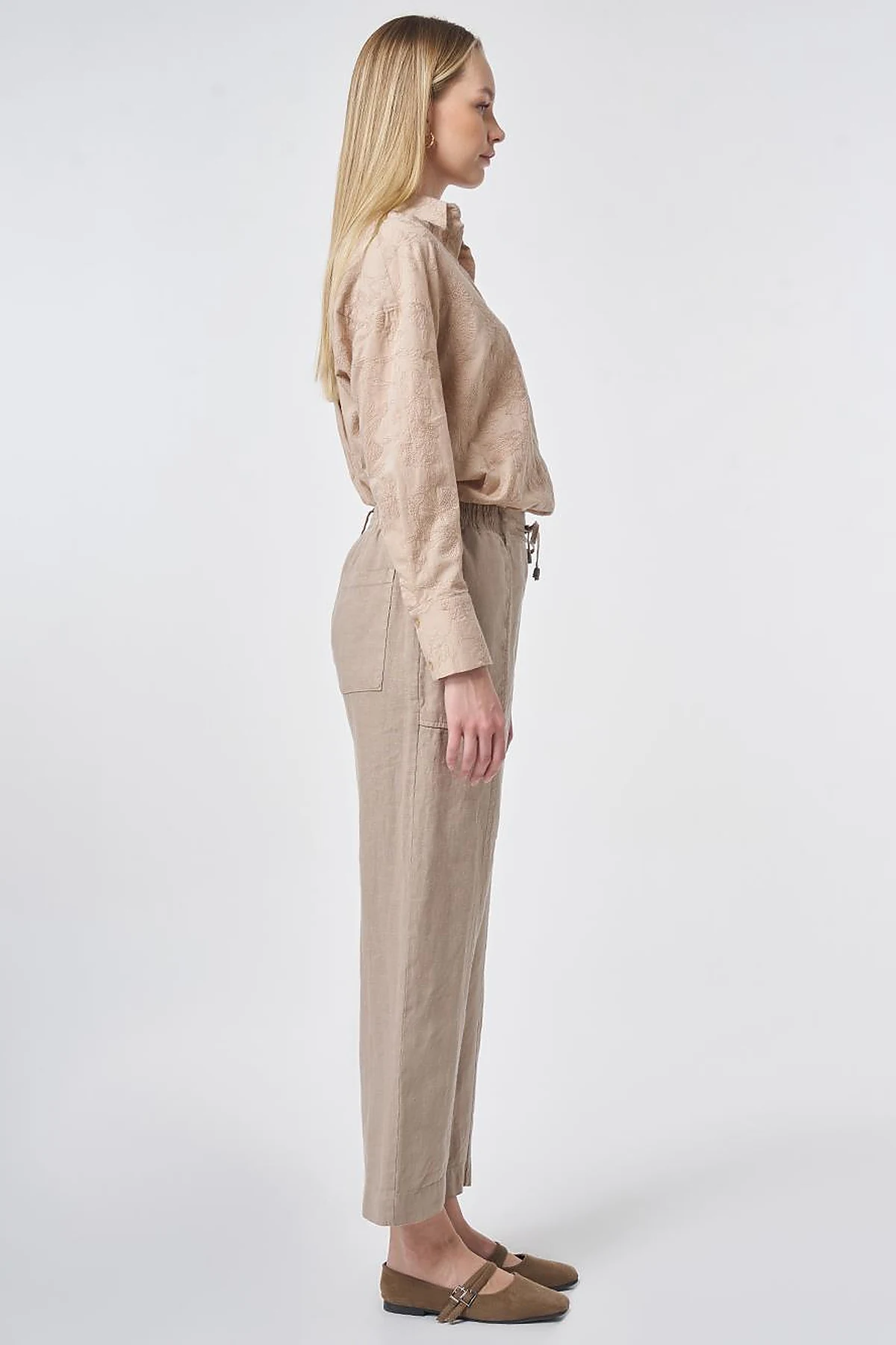 100% Linen Panel-Seamed Trousers Mink