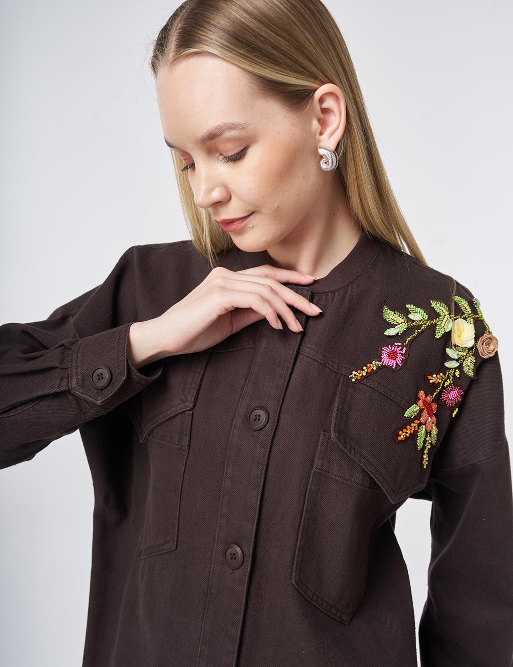 Appliqué-Detail Canvas Jacket – Dark Brown