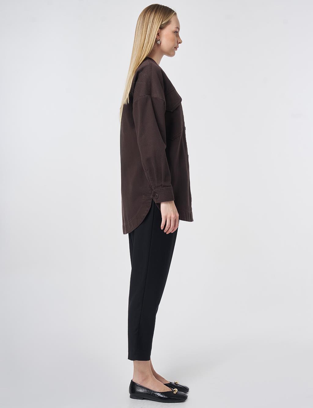 Appliqué-Detail Canvas Jacket – Dark Brown