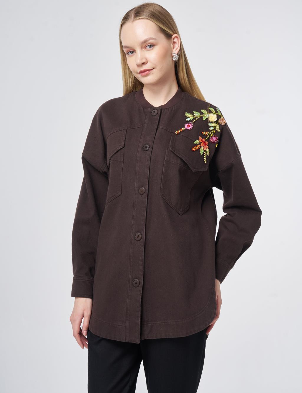 Appliqué-Detail Canvas Jacket – Dark Brown
