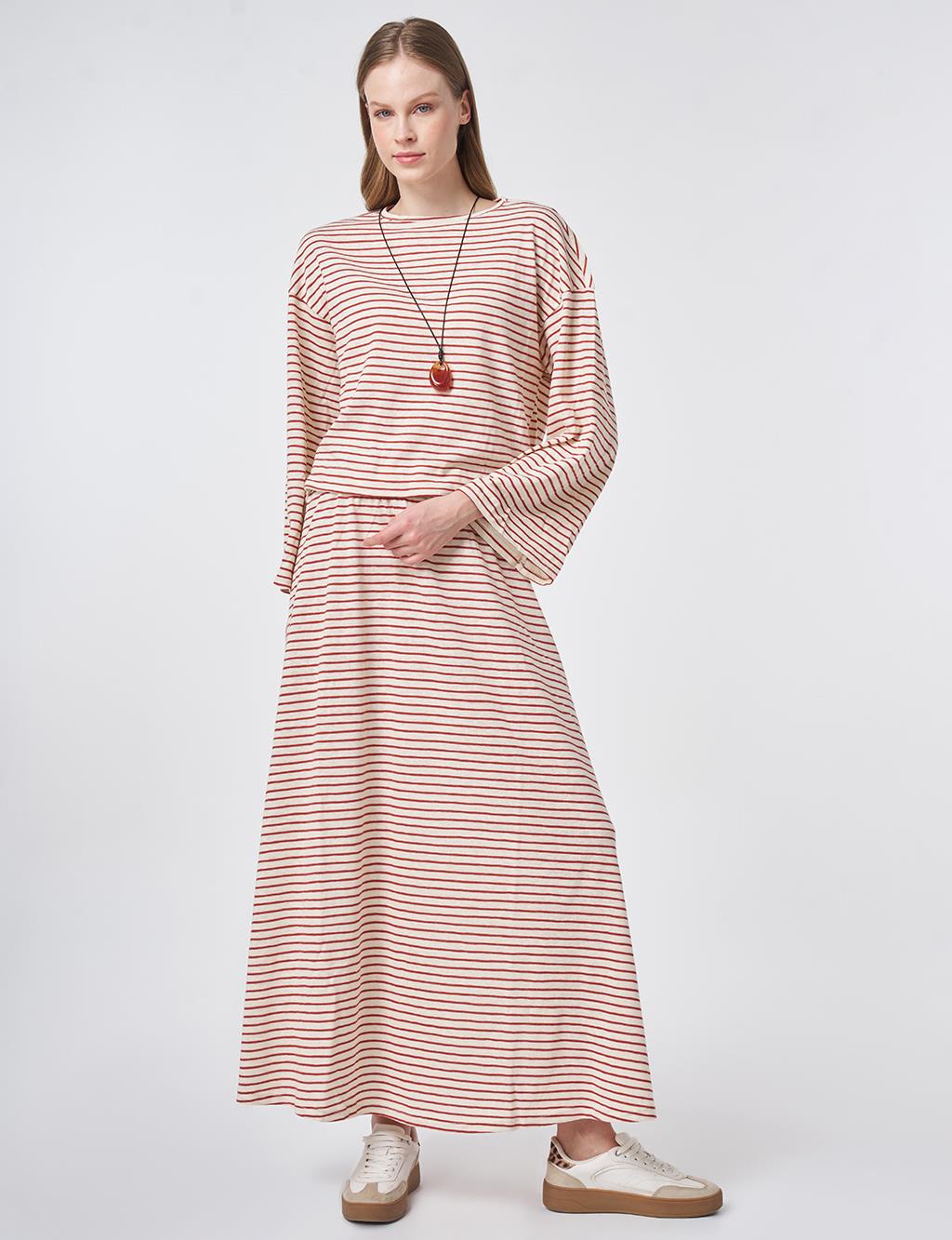 Striped Pattern Knit Set Terracotta