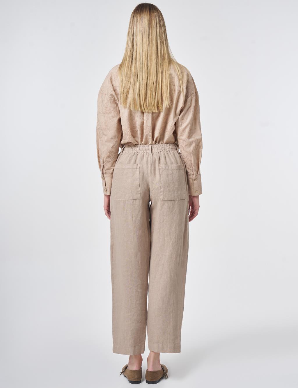 100% Linen Panel-Seamed Trousers Mink