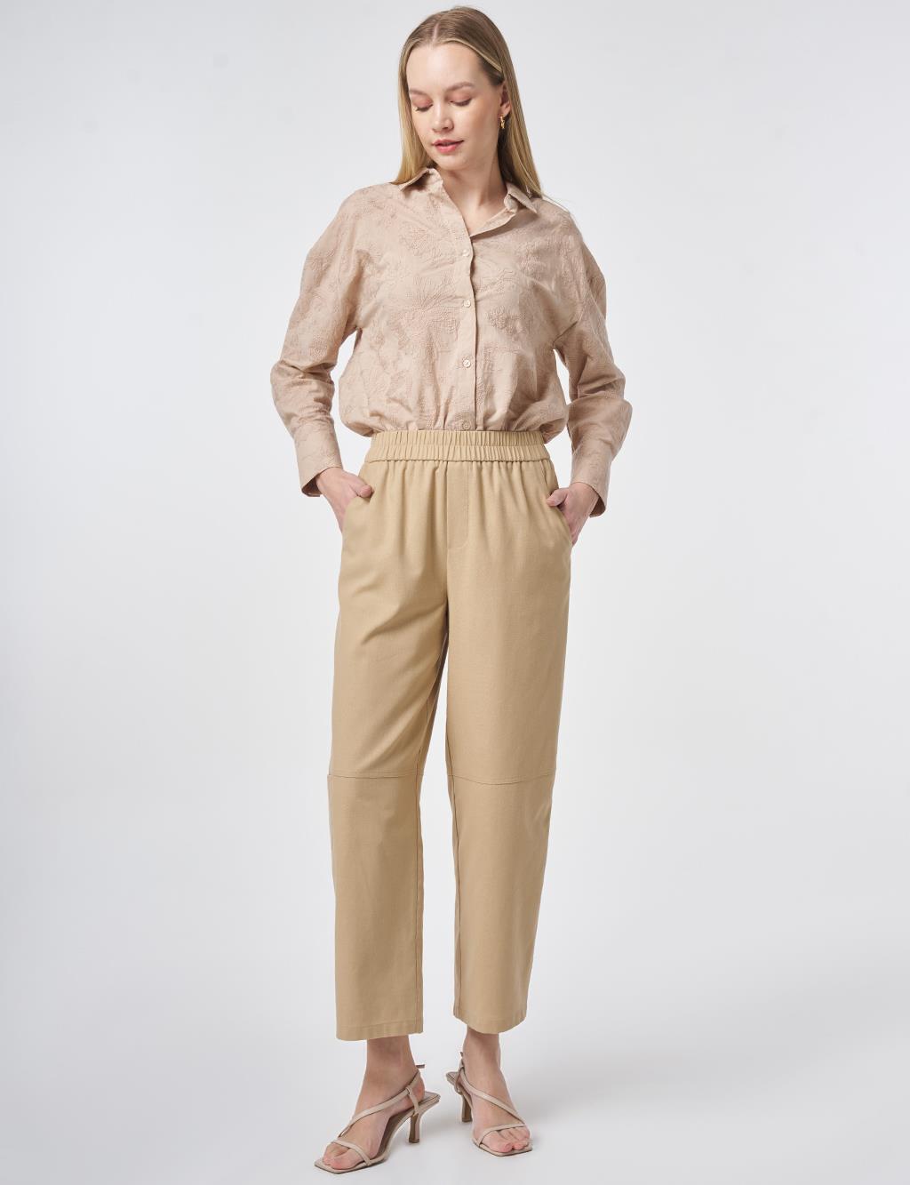 Sport Stitched Viscose Trousers Beige