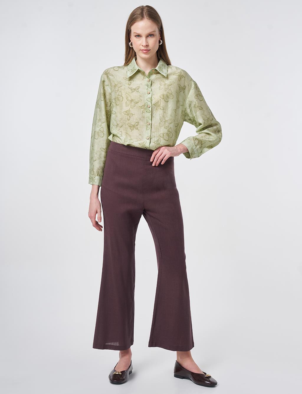 Flared Linen Trousers Chocolate