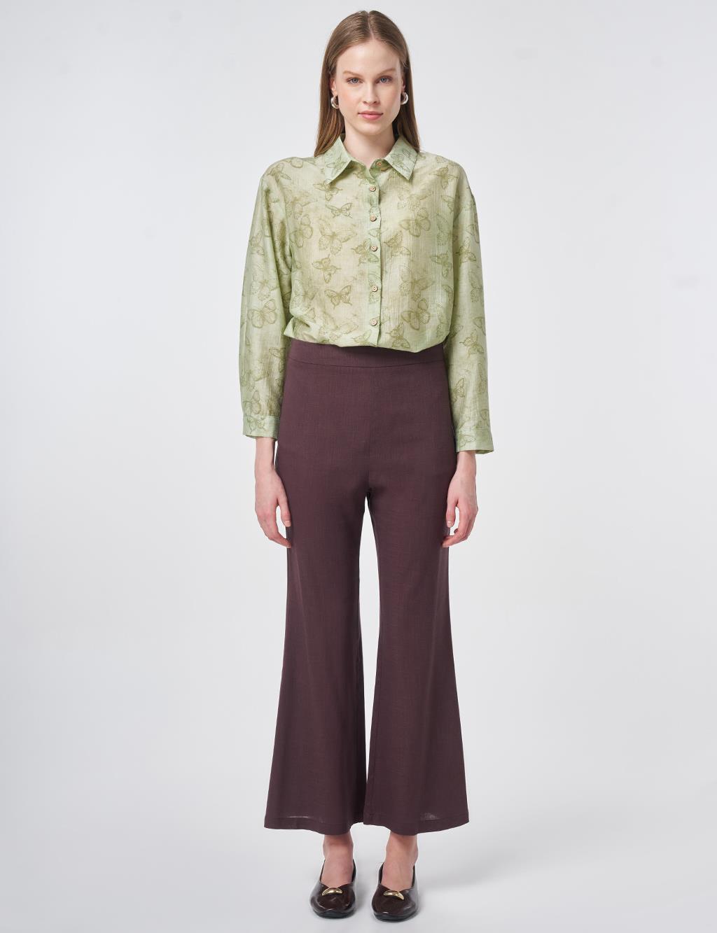 Flared Linen Trousers Chocolate
