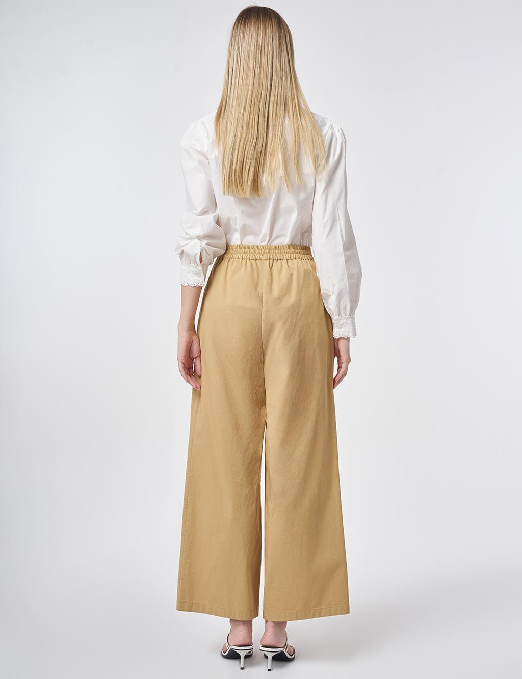 Pleated Wide Leg Trousers Beige