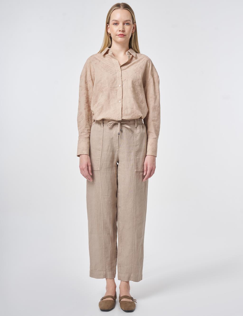 100% Linen Panel-Seamed Trousers Mink