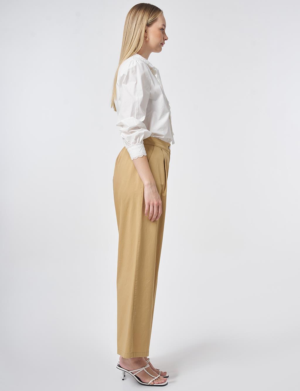 Pleated Wide Leg Trousers Beige