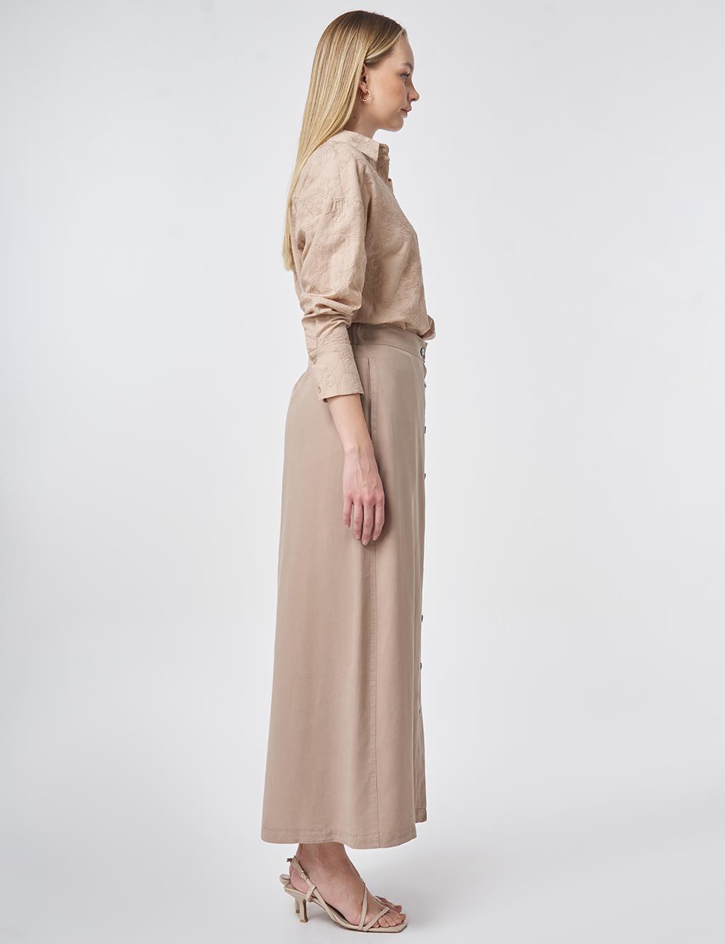 100% Lyocell Button Detail Skirt Nude