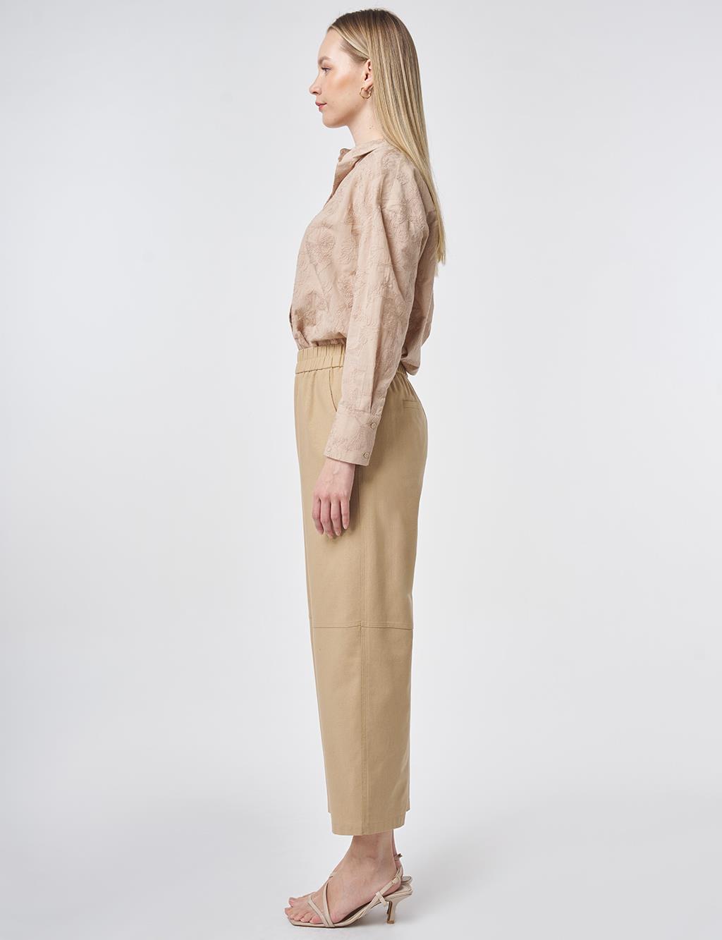 Sport Stitched Viscose Trousers Beige