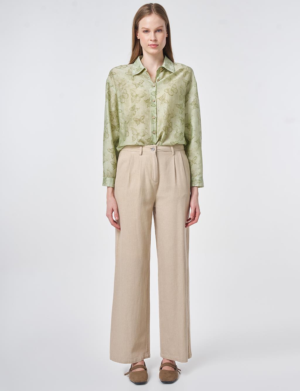 Pleated Cotton-Linen Trousers Stone