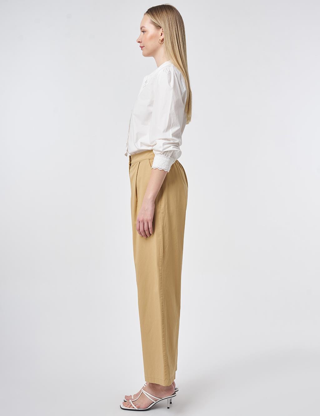 Pleated Wide Leg Trousers Beige
