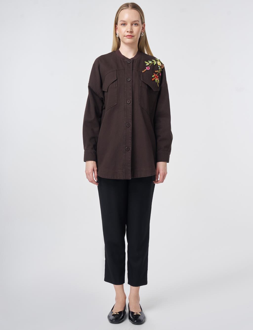 Appliqué-Detail Canvas Jacket – Dark Brown