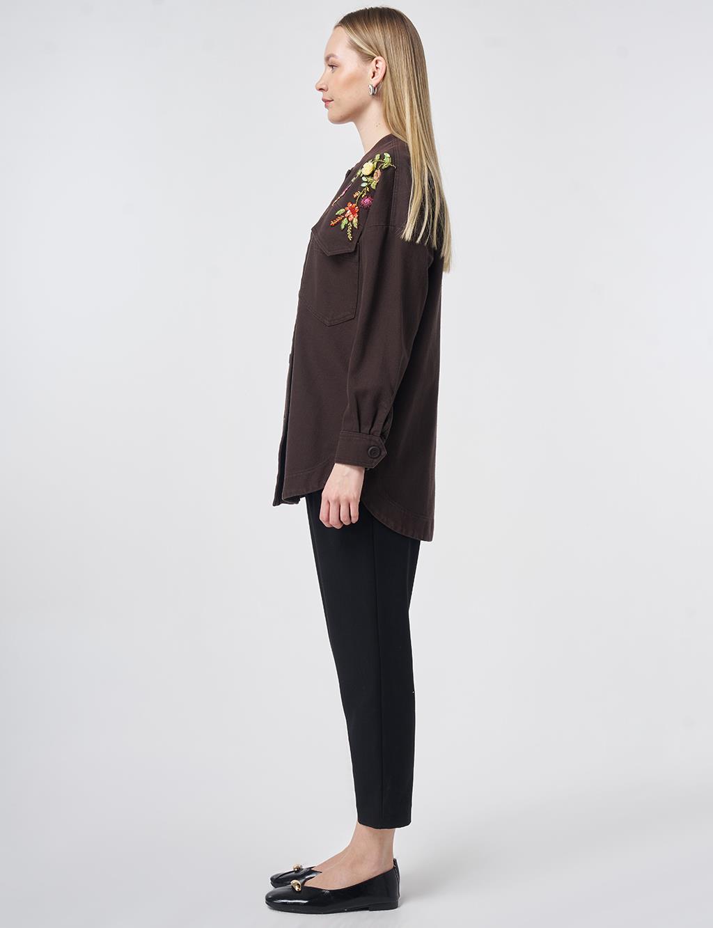 Appliqué-Detail Canvas Jacket – Dark Brown