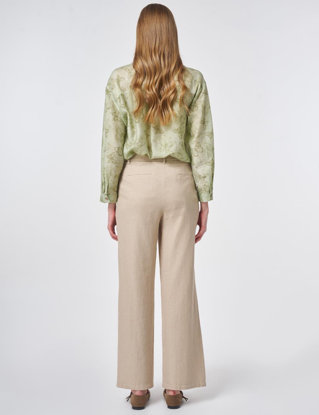 Pleated Cotton-Linen Trousers Stone