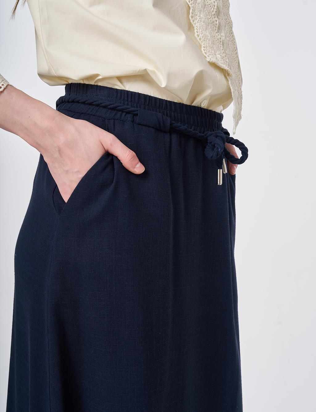 High Waist Rayon A-line Skirt Dark Navy