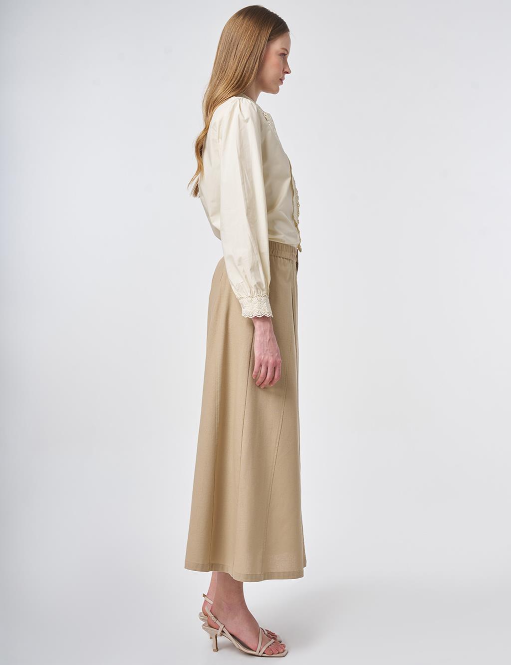 Piece Stitched Bell Skirt Beige