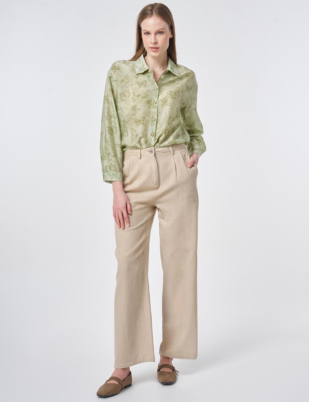 Pleated Cotton-Linen Trousers Stone