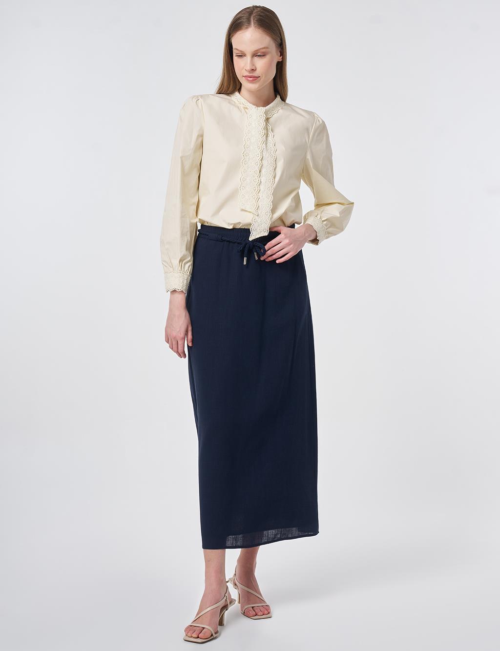 High Waist Rayon A-line Skirt Dark Navy