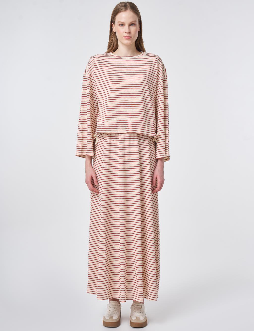 Striped Pattern Knit Set Terracotta