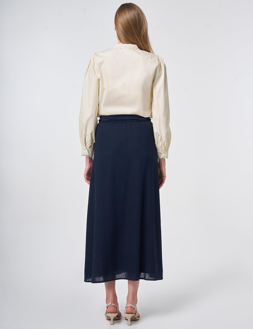 High Waist Rayon A-line Skirt Dark Navy