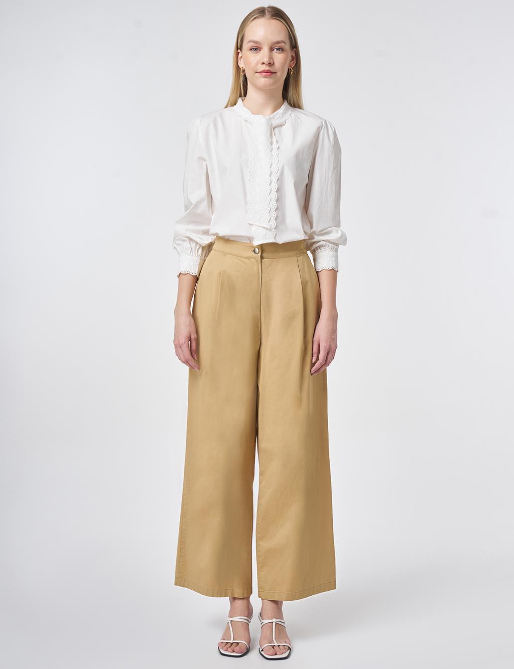 Pleated Wide Leg Trousers Beige