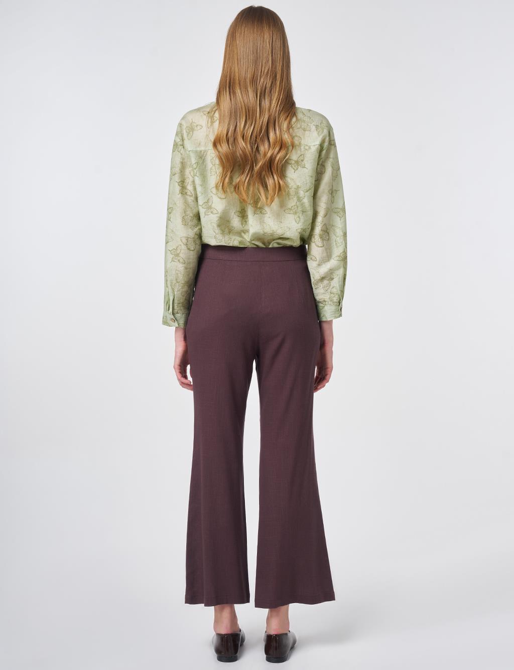 Flared Linen Trousers Chocolate