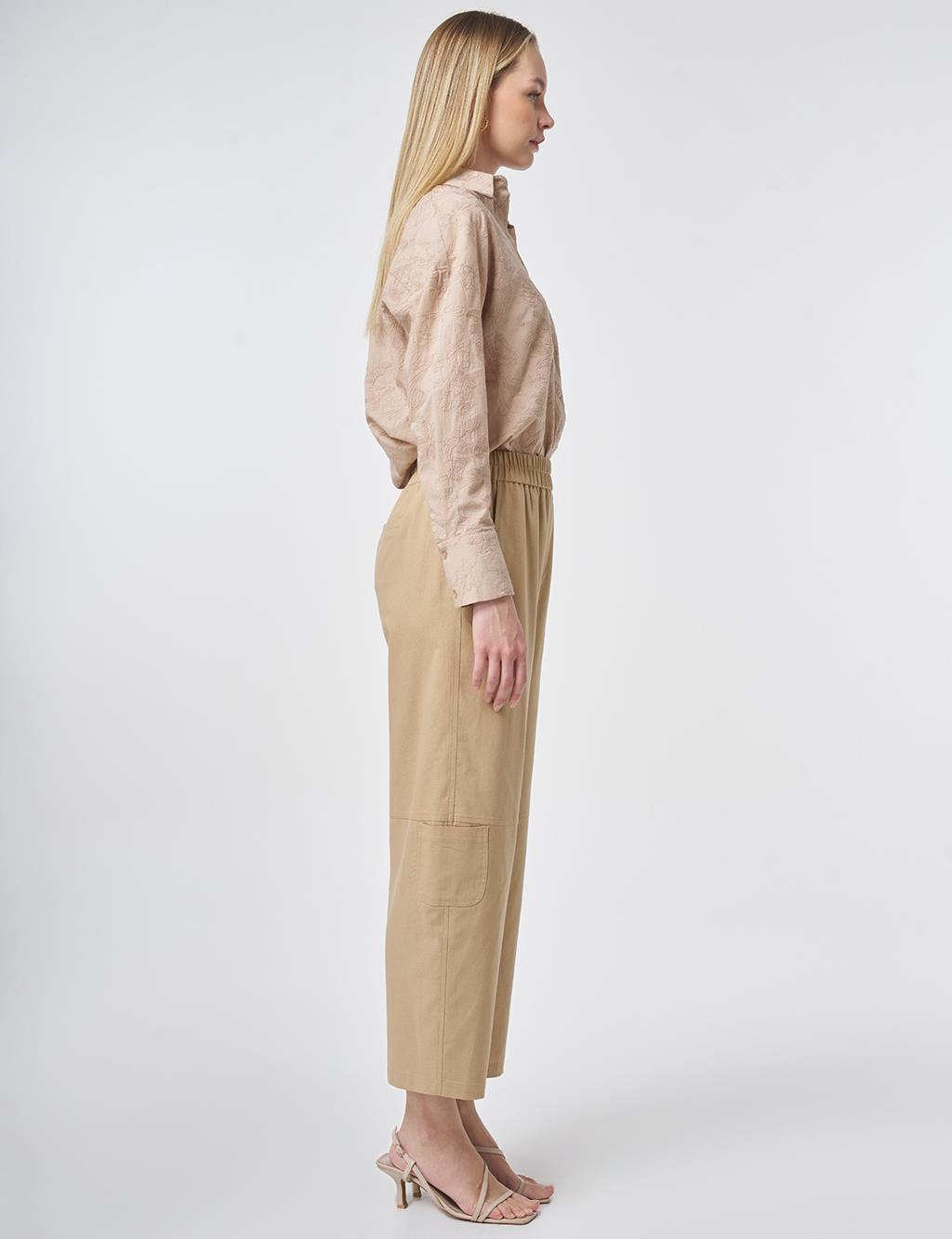 Sport Stitched Viscose Trousers Beige