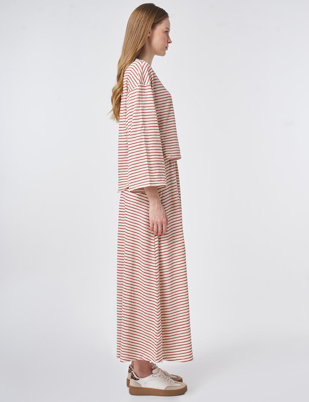 Striped Pattern Knit Set Terracotta