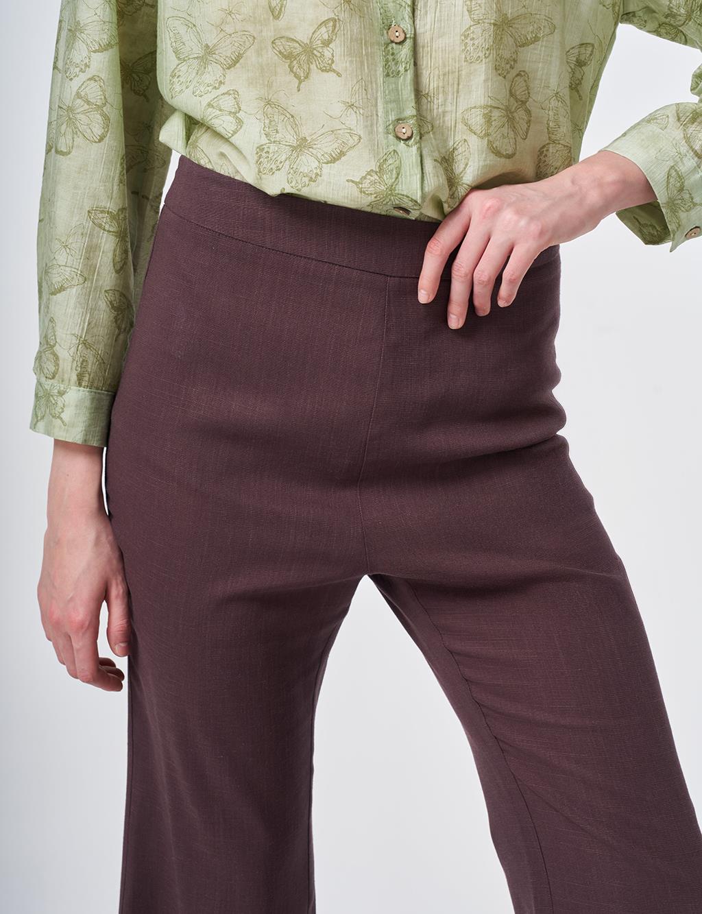 Flared Linen Trousers Chocolate