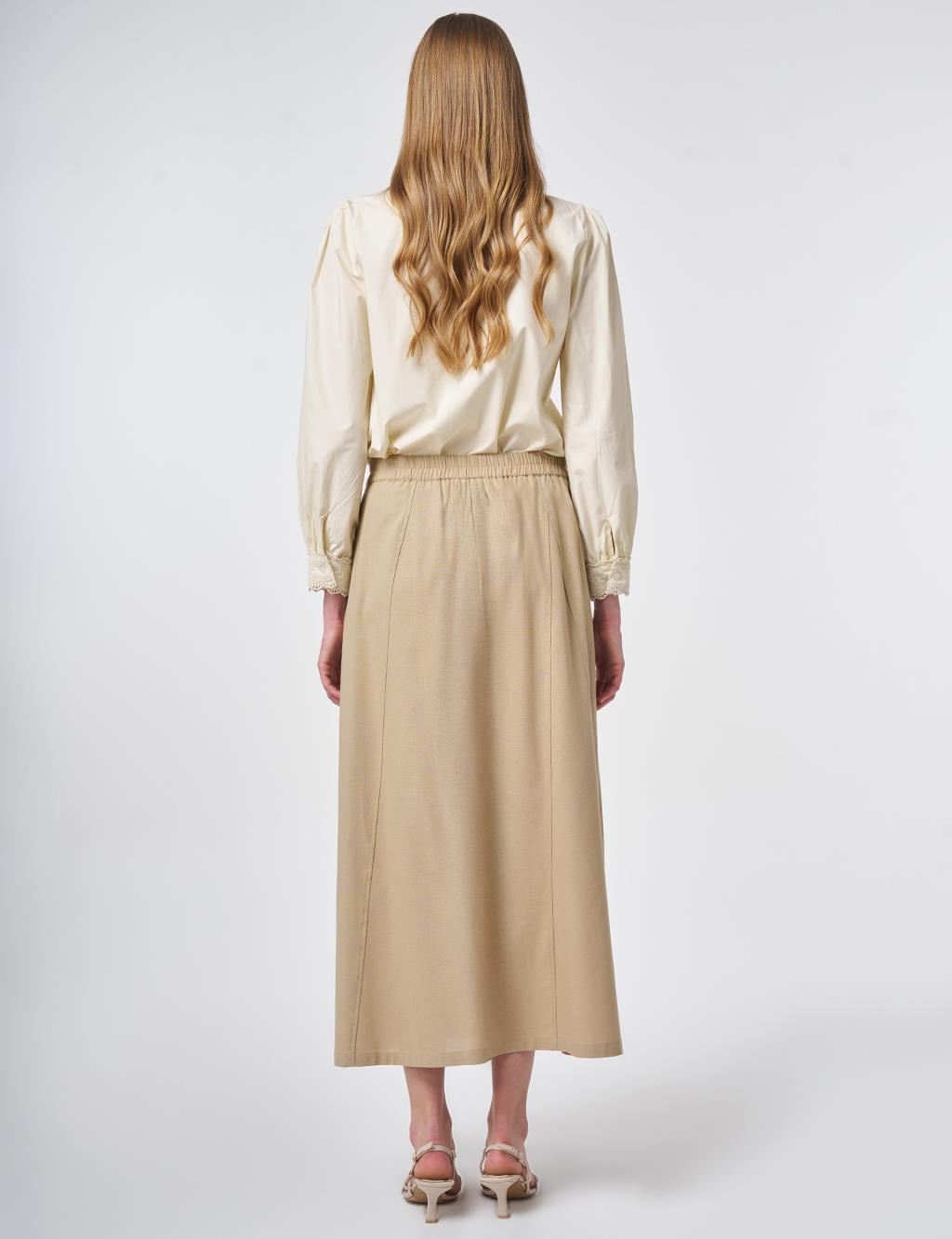 Piece Stitched Bell Skirt Beige