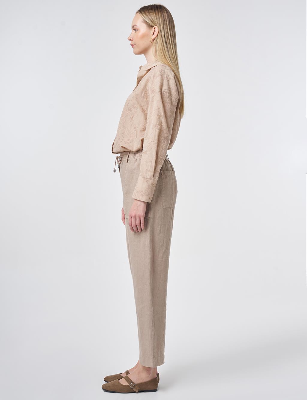 100% Linen Panel-Seamed Trousers Mink