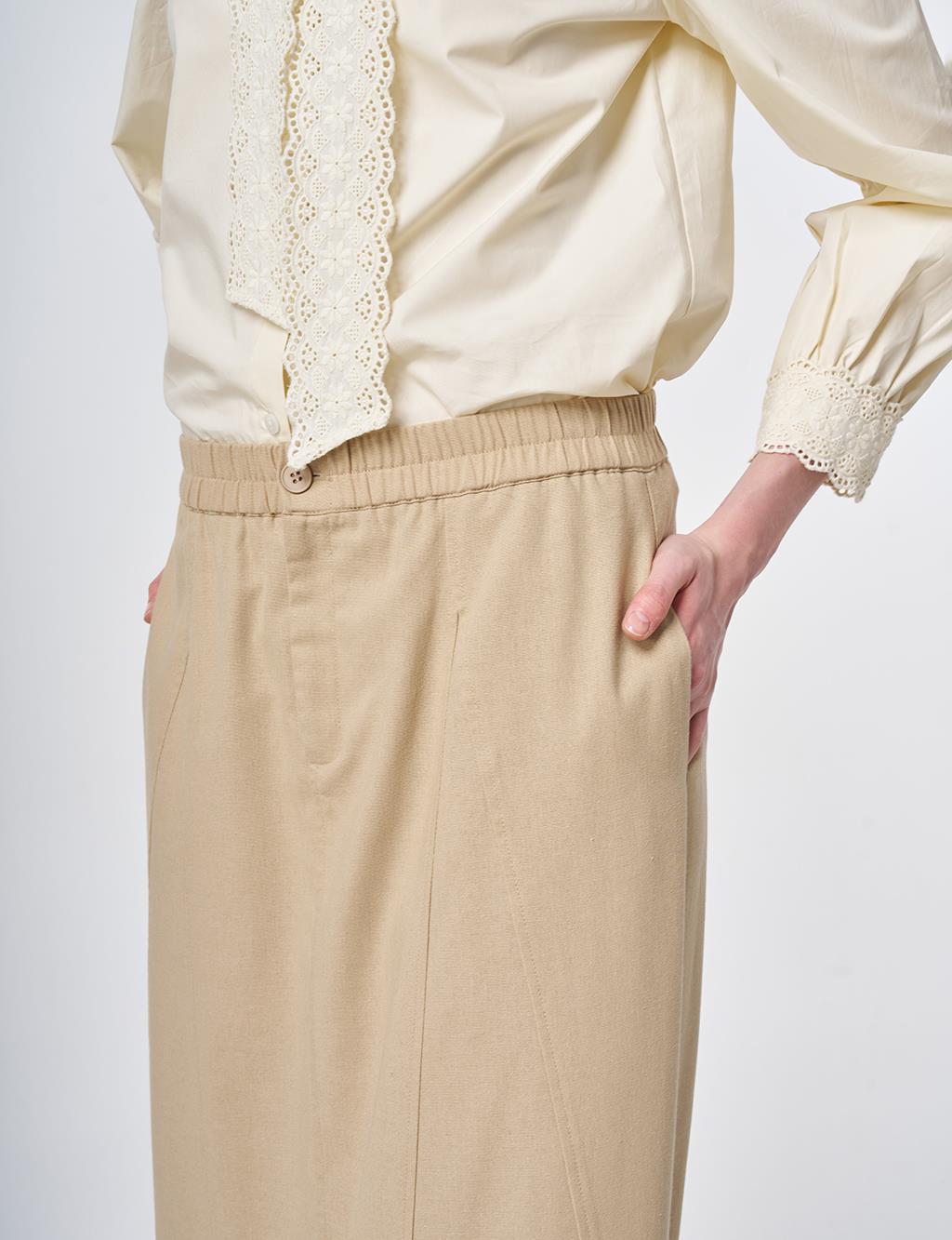 Piece Stitched Bell Skirt Beige