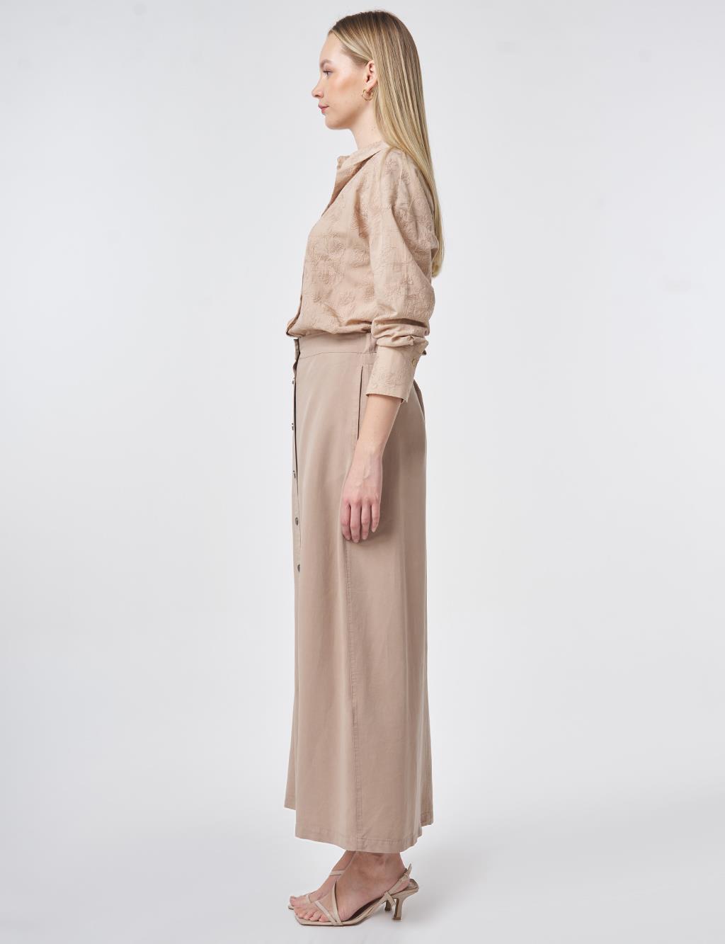 100% Lyocell Button Detail Skirt Nude