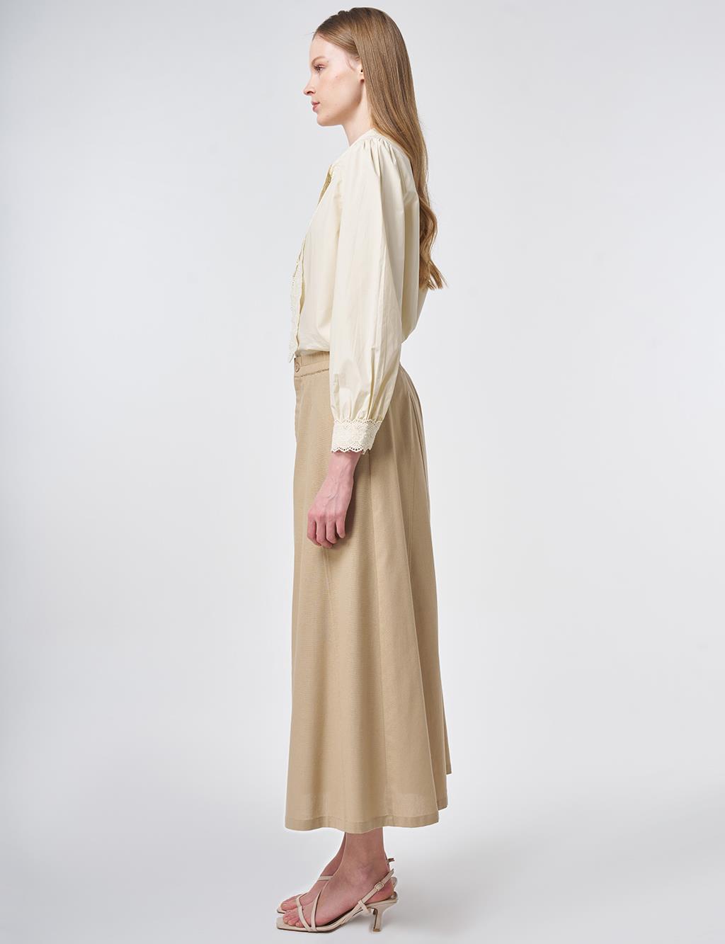Piece Stitched Bell Skirt Beige