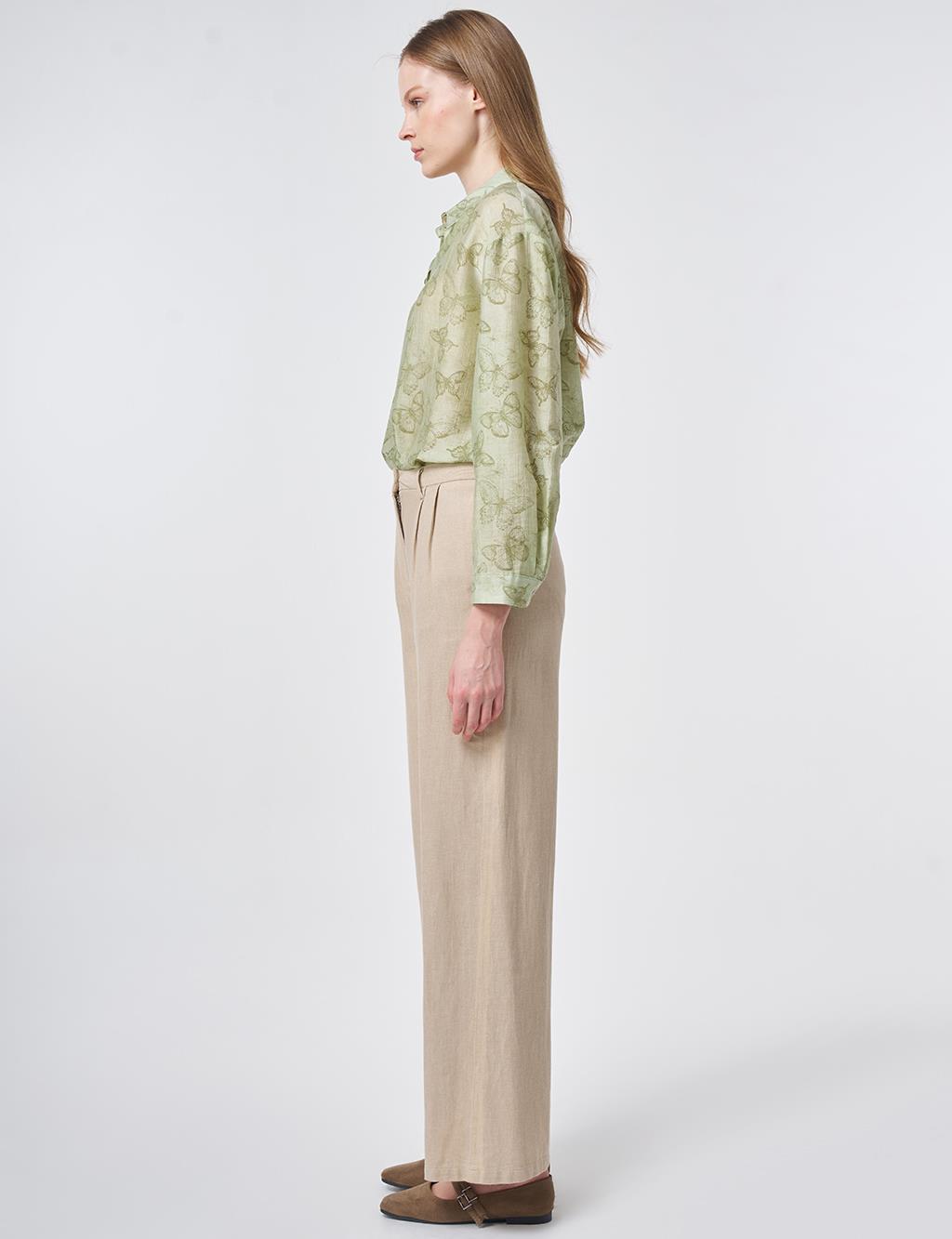 Pleated Cotton-Linen Trousers Stone