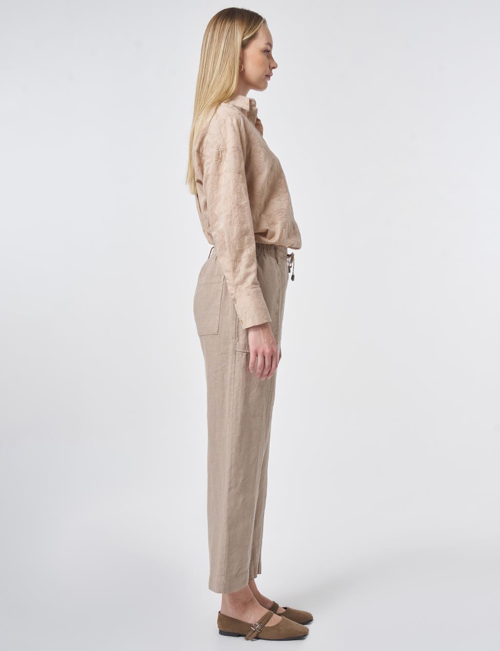 100% Linen Panel-Seamed Trousers Mink