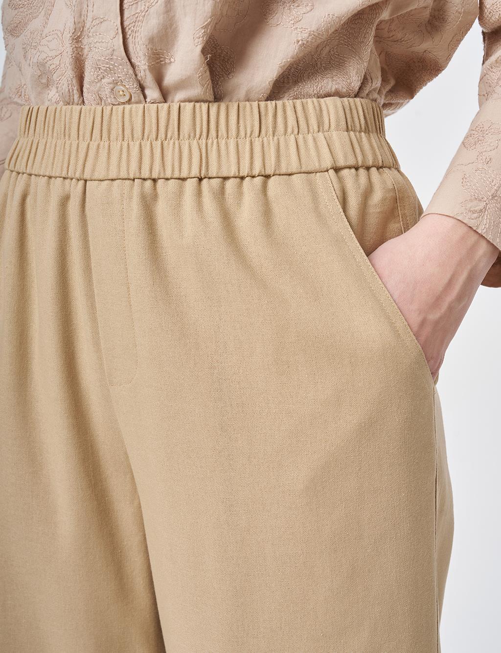 Sport Stitched Viscose Trousers Beige