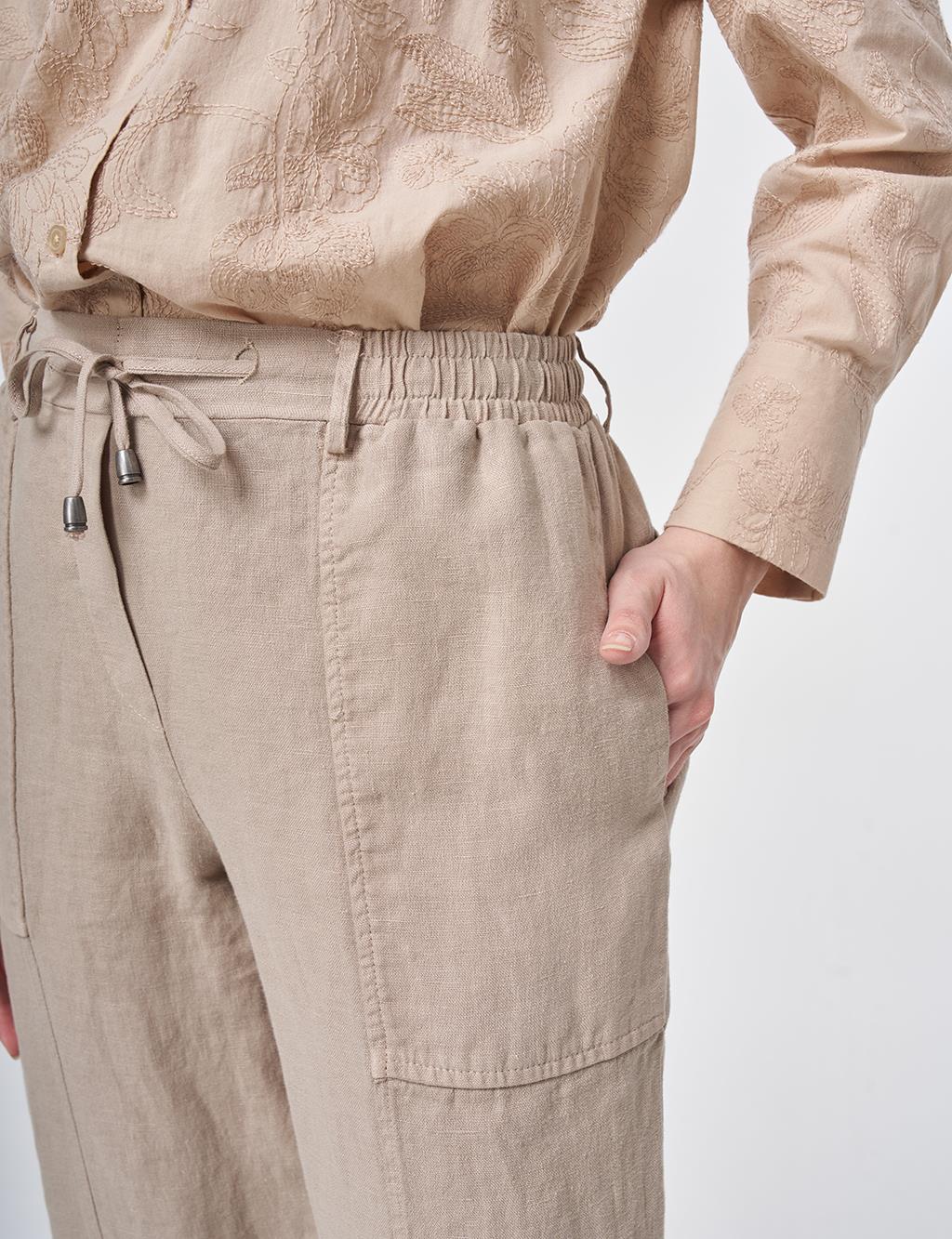 100% Linen Panel-Seamed Trousers Mink