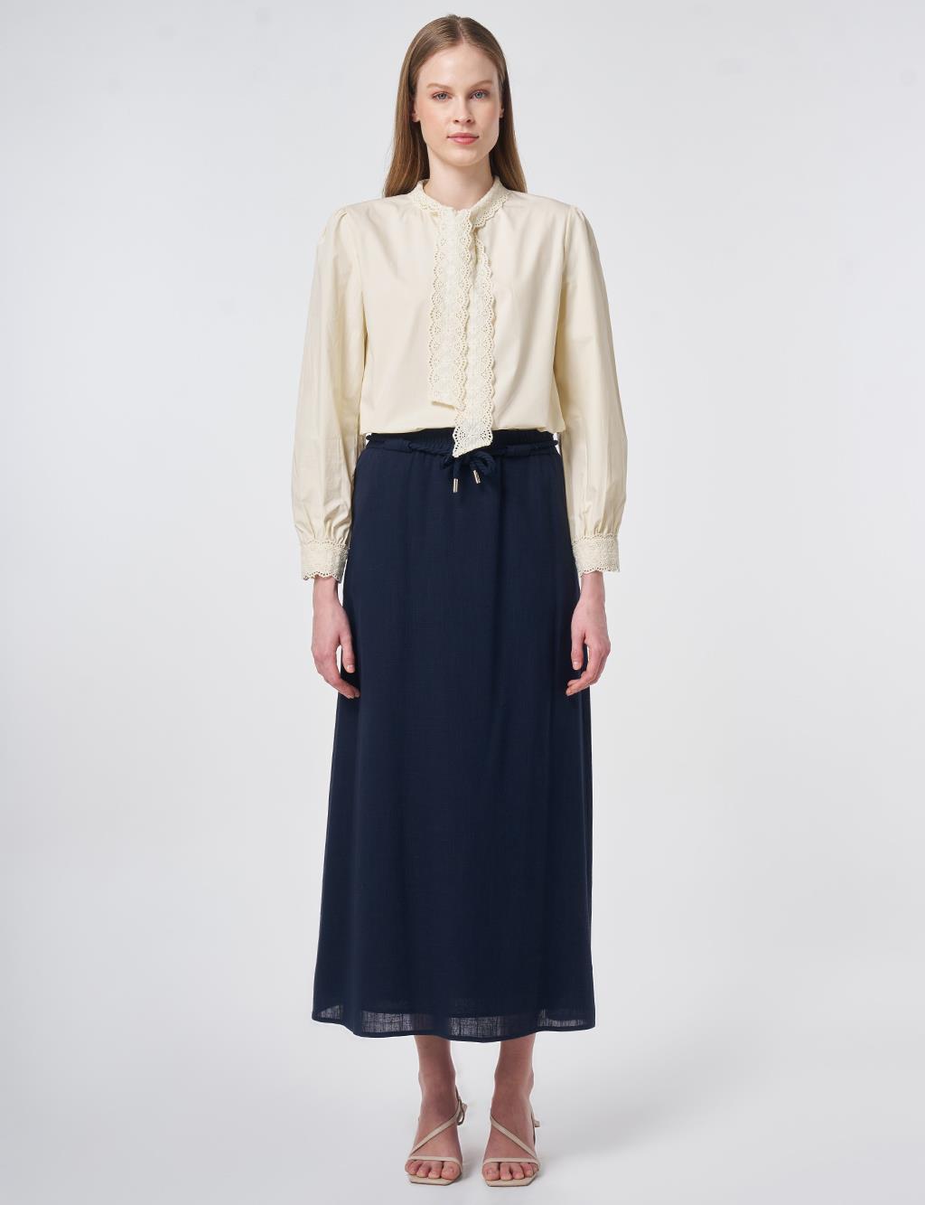 High Waist Rayon A-line Skirt Dark Navy